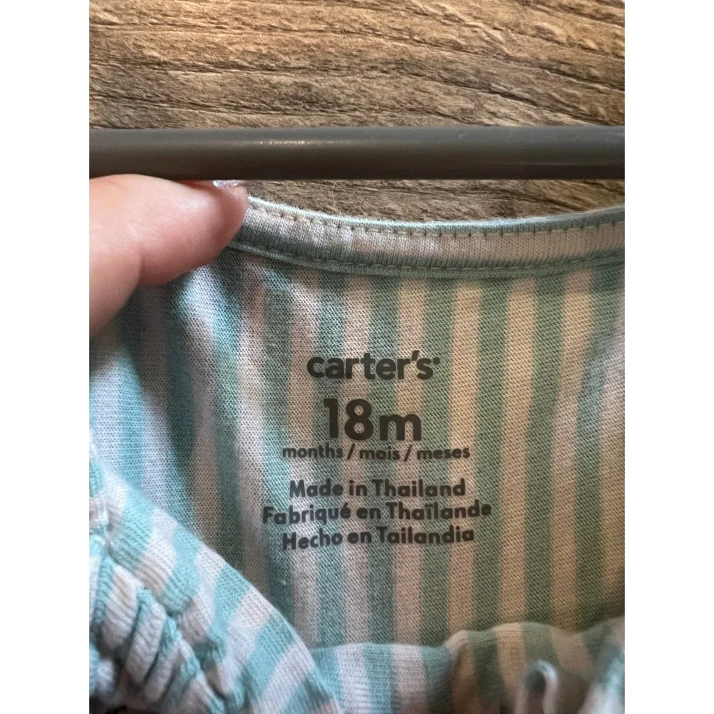 Carters Baby Girl Mint Green White Striped Floral Smocked Top Bloomer Set 18M